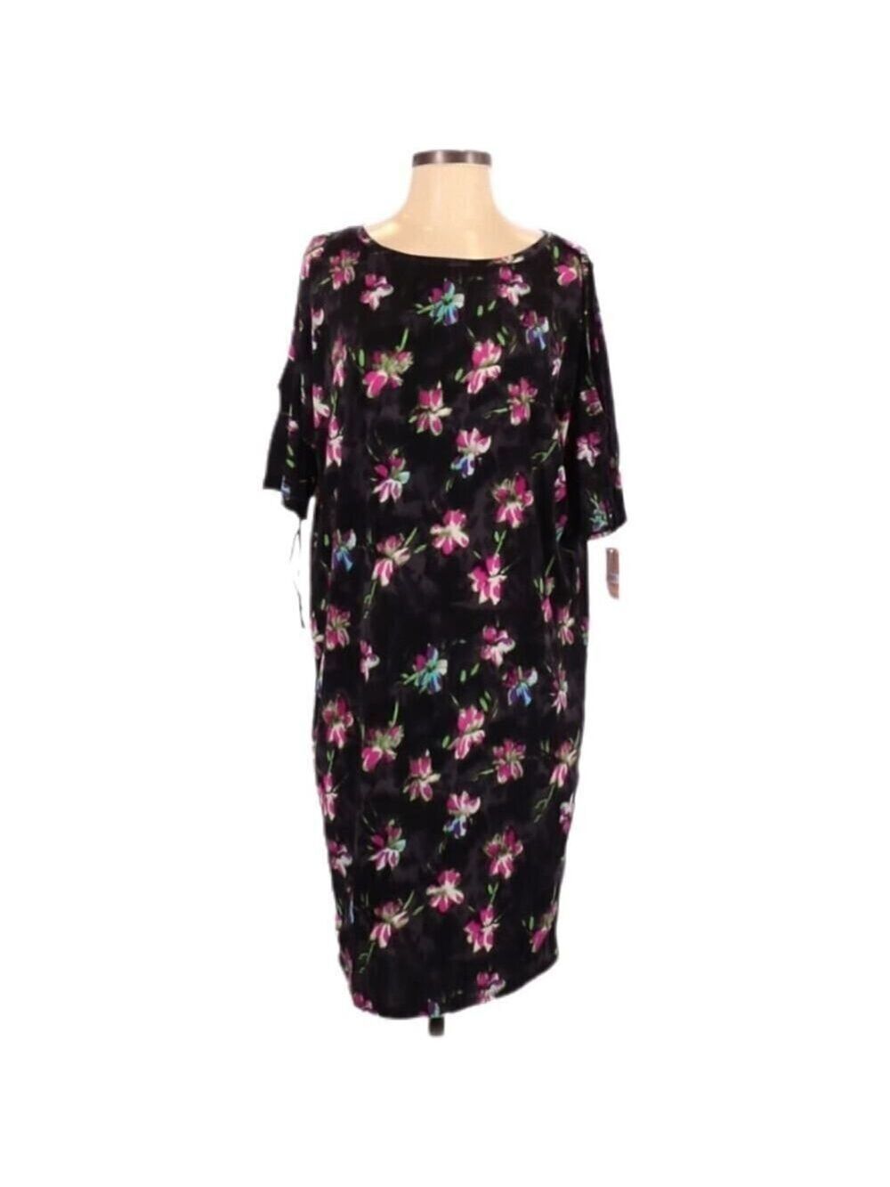 NWT Rachel Rachel Roy Black Pink Floral Boat Neck Shift Dress Size Small